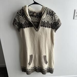 Ruff Hewn Womens XL Hooded Knit Tunic Sweater Dress Wool Nordic Fair Isle